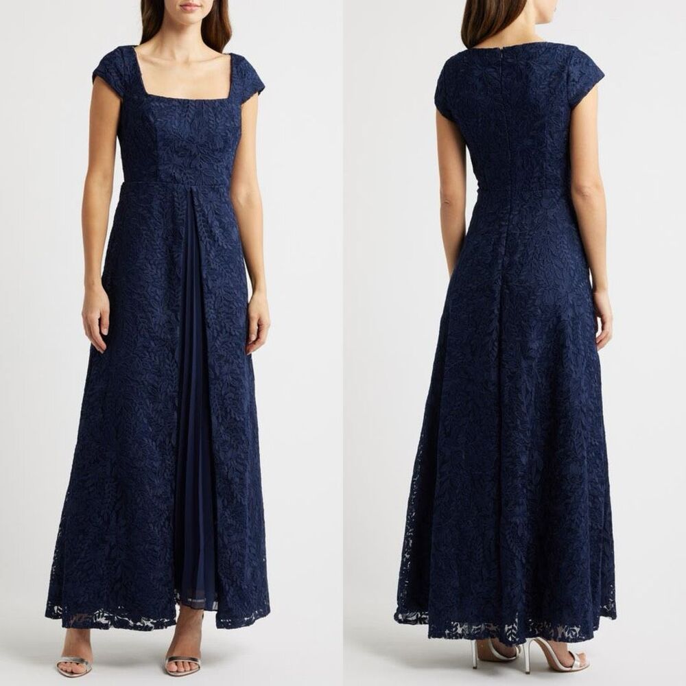 Kay Unger Claudia Pleated Lace Gown Size 12 $398